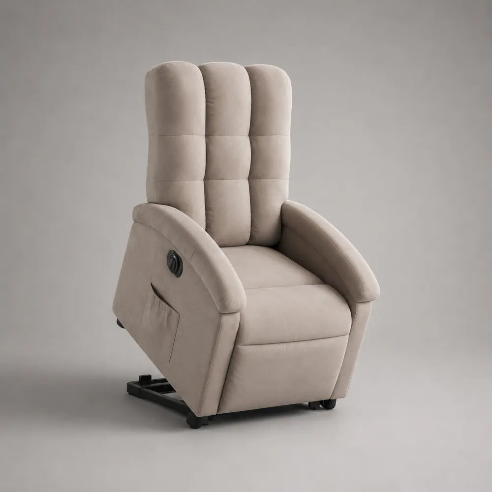 Fauteuil relax inclinable en polyester beige avec repose-pieds intégré 80 x 90 x 105 cm