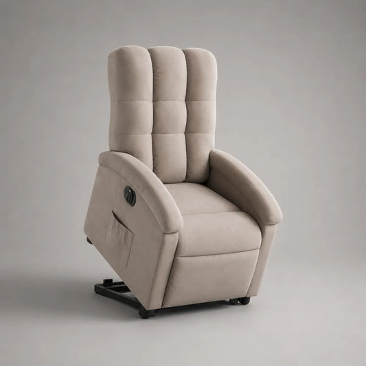 Fauteuil relax inclinable en polyester beige avec repose-pieds intégré 80 x 90 x 105 cm