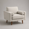 Fauteuil canapé 1 place rembourré en tissu polyester beige avec accoudoirs cylindriques et pieds en bois 85 x 82 x 82 cm