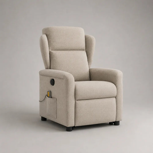 Fauteuil relax inclinable avec repose pieds intégré en tissu polyester beige structure rembourrée 80x90x105 cm