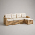 Canapé de jardin d'angle modulable en bois d'acacia massif avec coussins écrus 280x210x70 cm