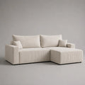 Canapé d'angle beige en tissu polyester côtelé avec méridienne 280x160x85 cm