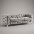 Canapé 3 places capitonné en tissu polyester gris clair avec pieds en acier 230 x 90 x 75 cm