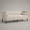 Canapé 3 places beige en tissu polyester avec accoudoirs hauts pieds en bois 220x85x90 cm