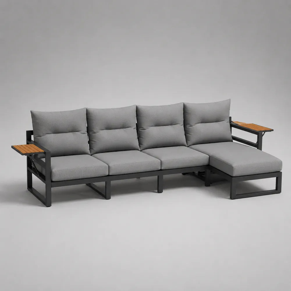 Canapé de jardin d'angle modulable en aluminium gris avec coussins gris 280x180x75 cm