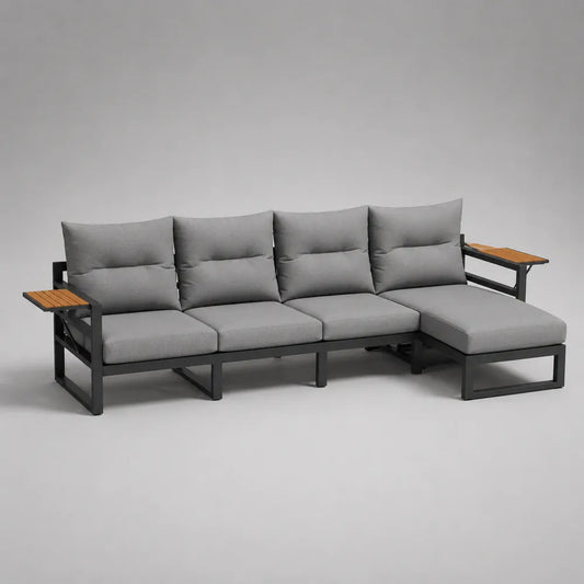 Canapé de jardin d'angle modulable en aluminium gris avec coussins gris 280x180x75 cm