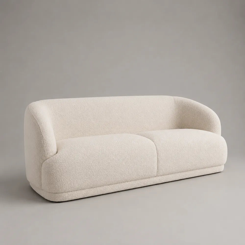 Canapé 3 places beige en tissu polyester bouclé avec dossier arrondi 230x90x75 cm