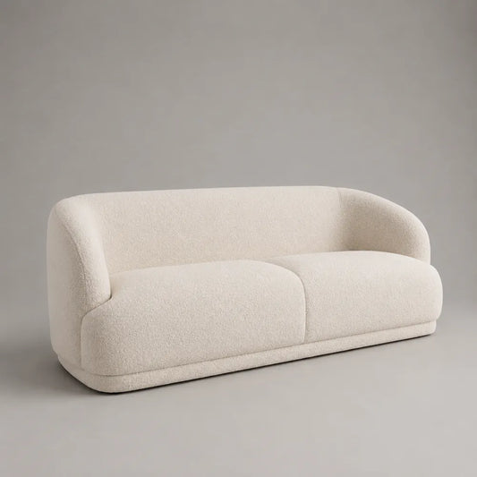 Canapé 3 places beige en tissu polyester bouclé avec dossier arrondi 230x90x75 cm