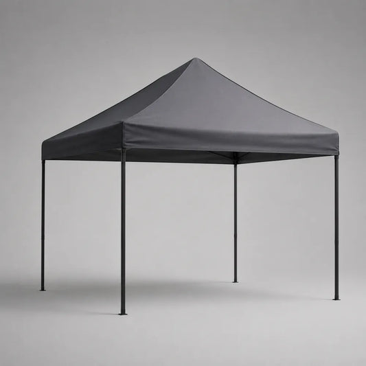 Pavillon de jardin carré en acier avec toit en polyester gris 3 x 3 m