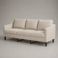 Canapé 3 places rembourré en tissu polyester beige avec pieds en acier noir 220 x 90 x 85 cm