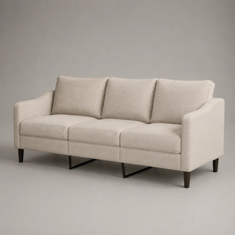 Canapé 3 places rembourré en tissu polyester beige avec pieds en acier noir 220 x 90 x 85 cm