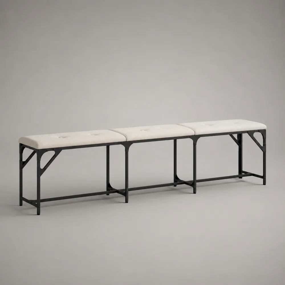 Banc de chambre rectangulaire capitonné en tissu polyester blanc avec structure en acier noir 200 x 40 x 45 cm