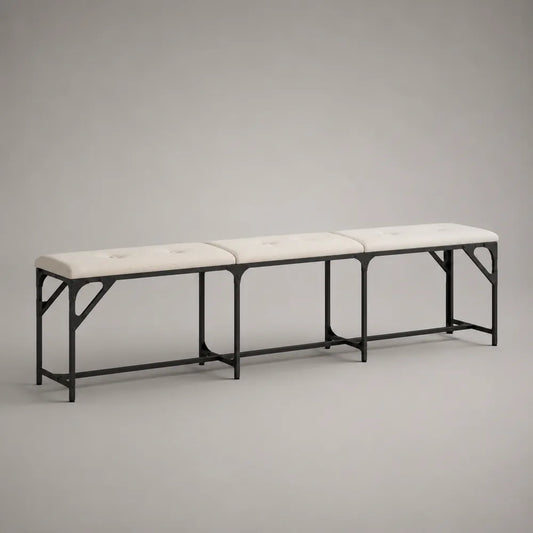 Banc de chambre rectangulaire capitonné en tissu polyester blanc avec structure en acier noir 200 x 40 x 45 cm